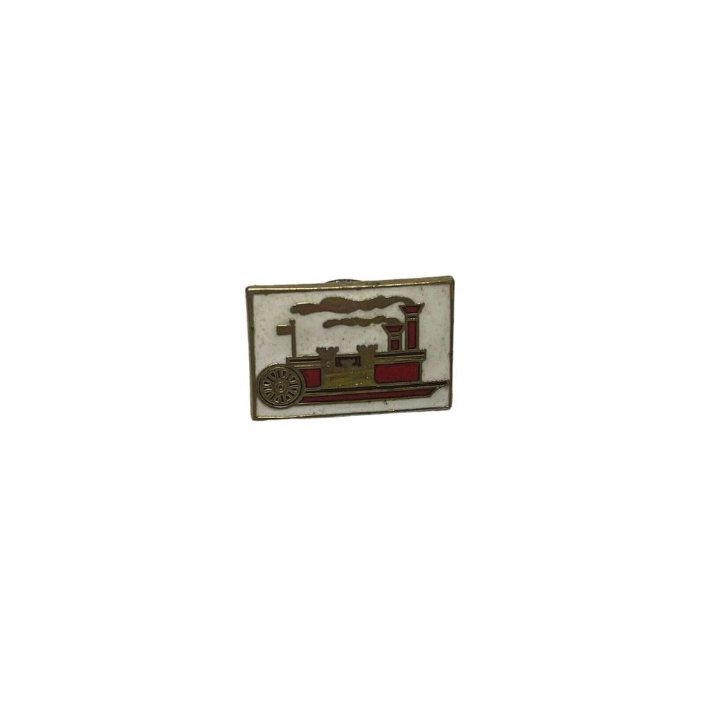 Ship Castle Vehicle Pin White Red & Gold Tone Vintage
